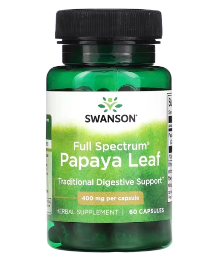 Papaya Leaf, Folha de Mamão de Espectro Total 400mg, 60 Cápsulas, Swanson