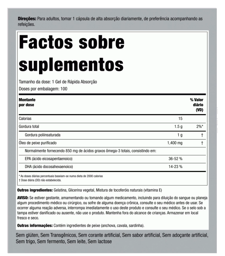 Fish Oil, Óleo de Peixe 1400mg, Ómega-3, 100 Cápsulas, PipingRock 