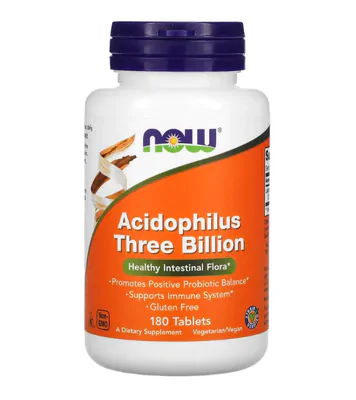 Acidophilus Três Bilhões, 180 Comprimidos, Now