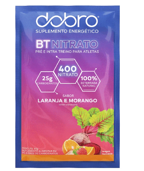 Sachê BT Nitrato Pré e Intra Treino, Sabor Laranja e Morango, DOBRO 