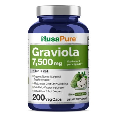 Graviola, 7,500mg, 200 Cápsulas Veganas, NusaPure Graviola, 7,500mg, 200 Cápsulas Veganas, NusaPure