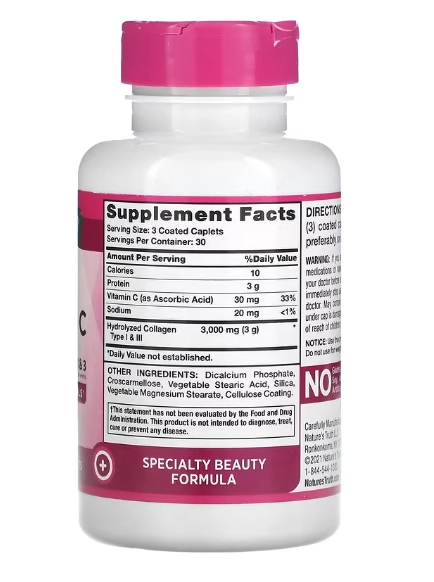 Ultra Colágeno com Vitamina C, 3000mg, 90 Cápsulas, Nature's Truth