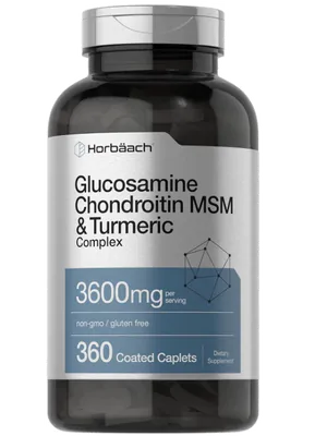 Glucosamina e condroitina com MSM e Cúrcuma, 3600mg, 360 Cápsulas, Horbaach