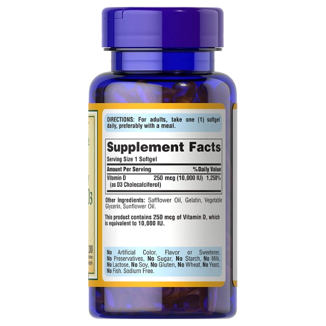 Vitamina D3, 10.000IU, 200 Cápsulas, Puritan's Pride