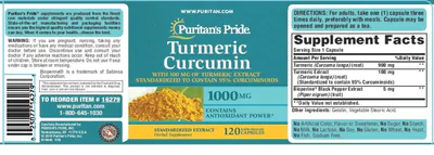 Turmeric Cúrcuma, 1000mg, 120 Cápsulas, Puritan's Pride