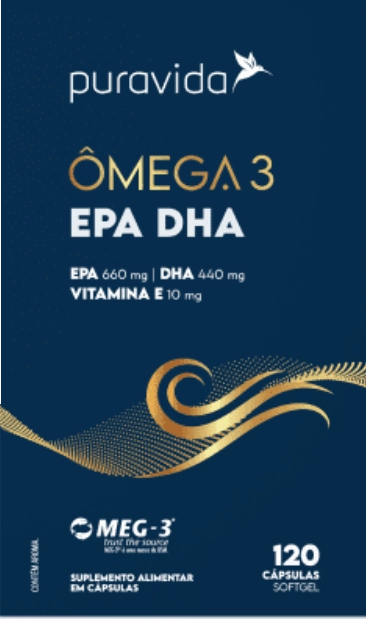 Ômega 3 EPA 660mg, DHA 440mg, 120 Cápsulas, PuraVida