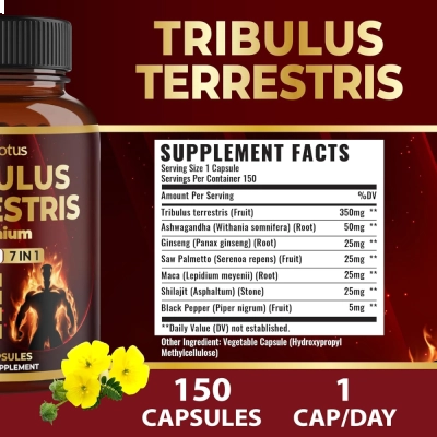 Tribulus Terrestris, 7 em 1, Força Extra, 150 Cápsulas, Zolotus