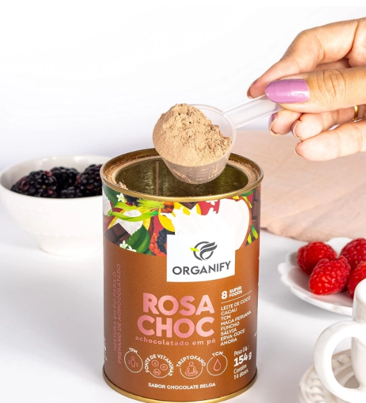Rosa Choc, Achocolatado em Pó, Para Fases do Ciclo Feminino, 154g Sabor Chocolate Belga, Organify