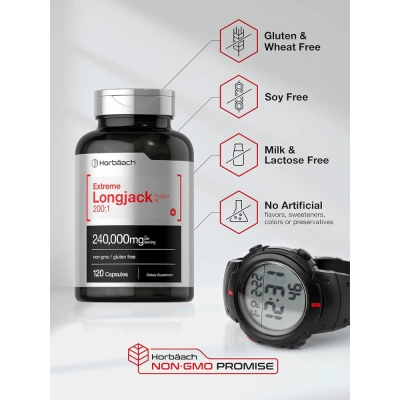 Extreme Longjack, 240,000mg, Fórmula de Testosterona, 120 cápsulas, Horbaach