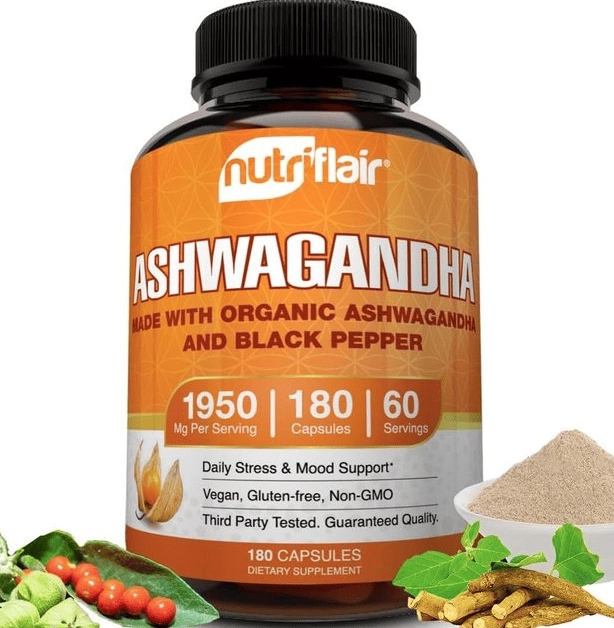 Ashwagandha Orgânica 1950mg, 180 Cápsulas, Nutriflair