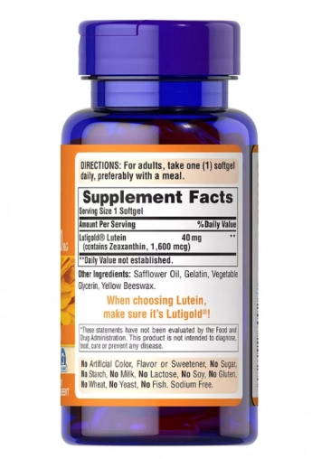 Luteína 40mg com Zeaxantina, 120 Softgels, Puritan's Pride
