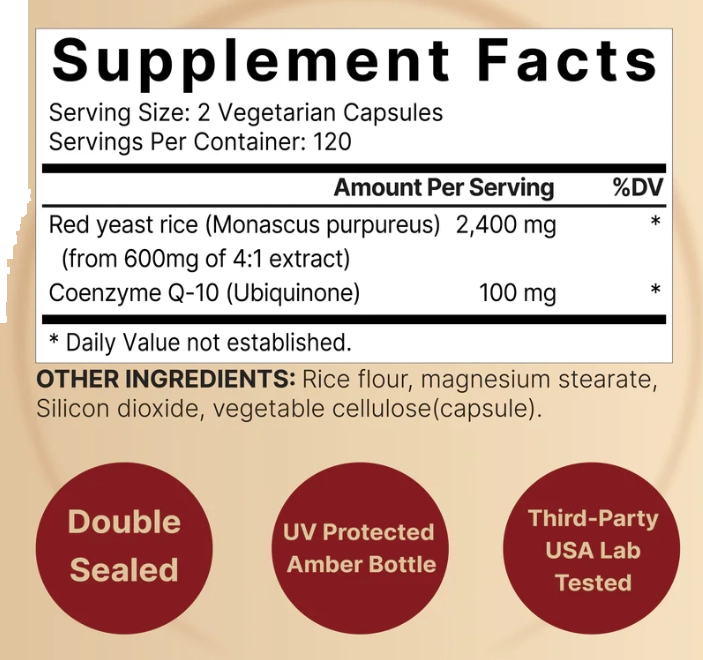 Red Yeast Rice, Arroz Vermelho Levedura 2.400mg, com CoQ10, 240 Cápsulas, Naturebell