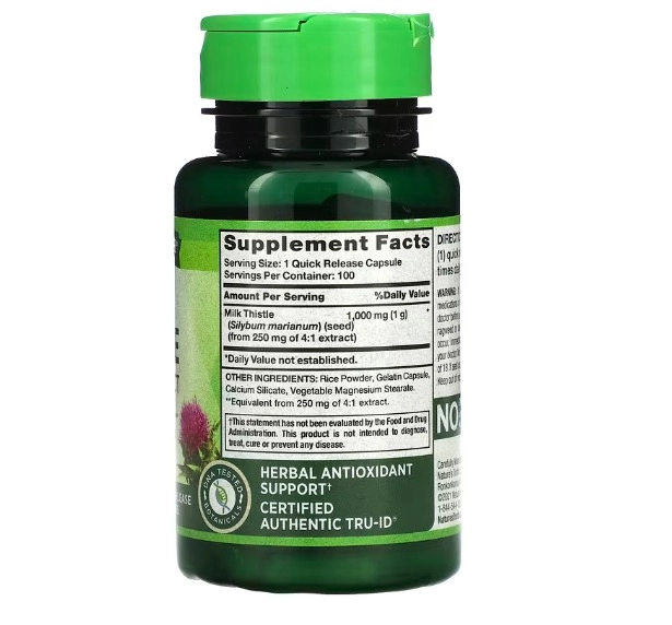 Milk Thistle,  1.000mg, 100 Cápsulas, Nature's Truth