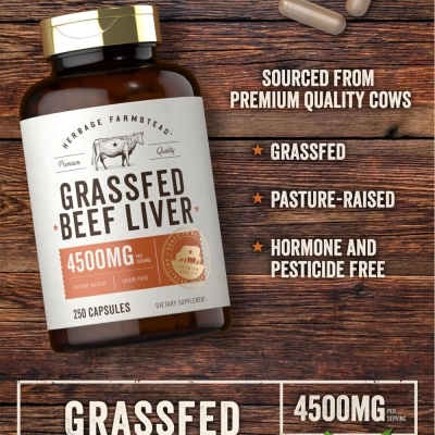 Grass Fed Beef Liver, 4500mg, 250 Cápsulas, Carlyle