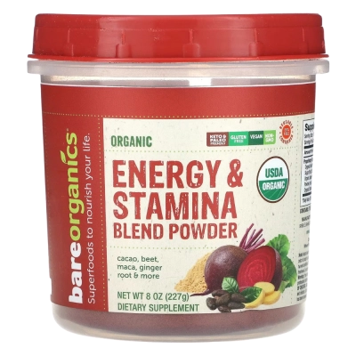Energy e Stamina – Pó Superalimento Orgânico, Suplemento Vegano 227 g - BareOrganics