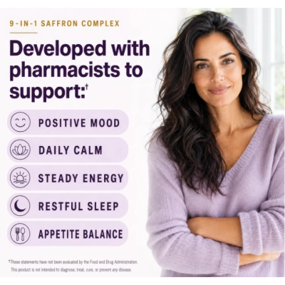 Saffron+ Suplemento de Açafrão 100mg, 9 em 1 para Estresse, Calma, Sono e Relaxamento, 60 Cápsulas, Plus+Ultra