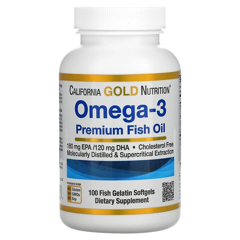 Omega-3 640mg Premium 180 EPA / 120 DHA, 100 cápsulas, California Gold Nutrition