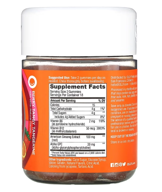 Laser Focus, Com Ginseng, Alpha GPC e Vitamina B, 36 Gomas Sabor Morango e Laranja, Olly