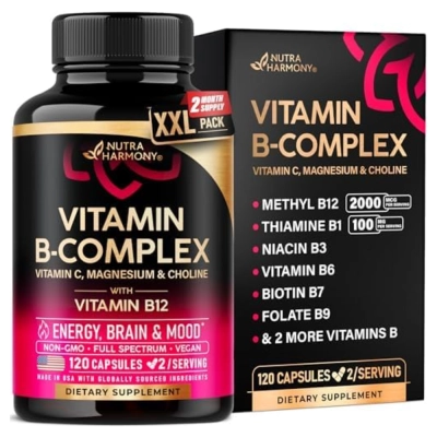 Vitamina B-Complex com Vitamina C, Magnésio e Colina 1000mg, 120 Cápsulas, Nutra Harmony