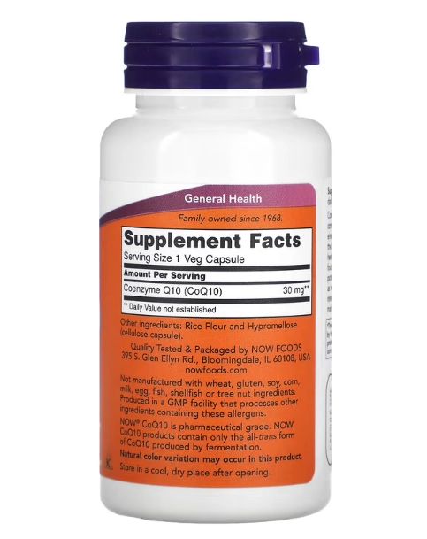 Coenzima CoQ10, 30mg, 60 Cápsulas gelatinosas, Now