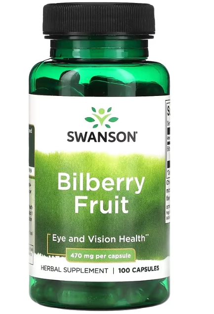 Bilberry Fruit, Fruta Mirtilo 470mg, 100 Cápsulas, Swanson