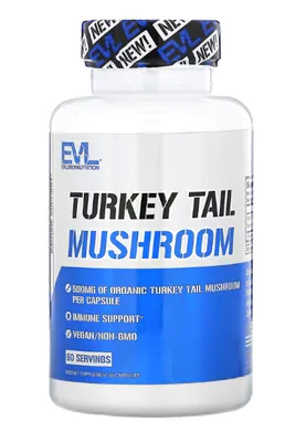 Turkey Tail Mushroom, Cogumelo Cauda de Peru, 500mg, 60 Cápsulas, EVLution Nutrition