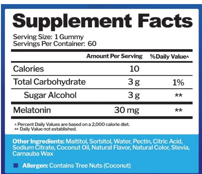 Melatonina 30mg, 60 Gomas Sabor Morango, Just Nutrients