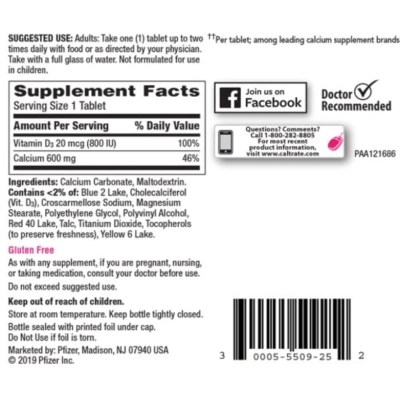 Bone Health, Suplemento de Cálcio e Vitamina D, 200 Comprimidos, Caltrate