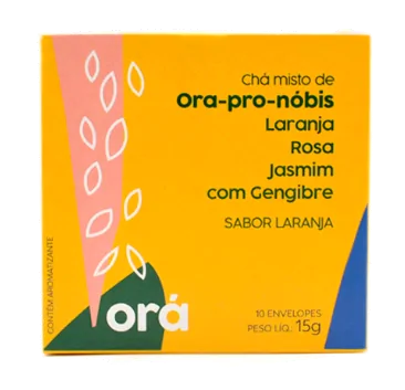 Chá Misto de Ora-pro-nóbis sabor Laranja, Jasmim e Gengibre, 10 sachês infusos, ORÁ