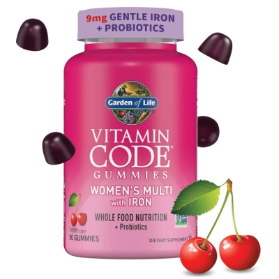 Vitamin Code, Multivitamínico para Mulheres com Ferro, Biotina, D3 e B12 e Probióticos, 90 Gomas Sabor Cereja, Garden Of Life