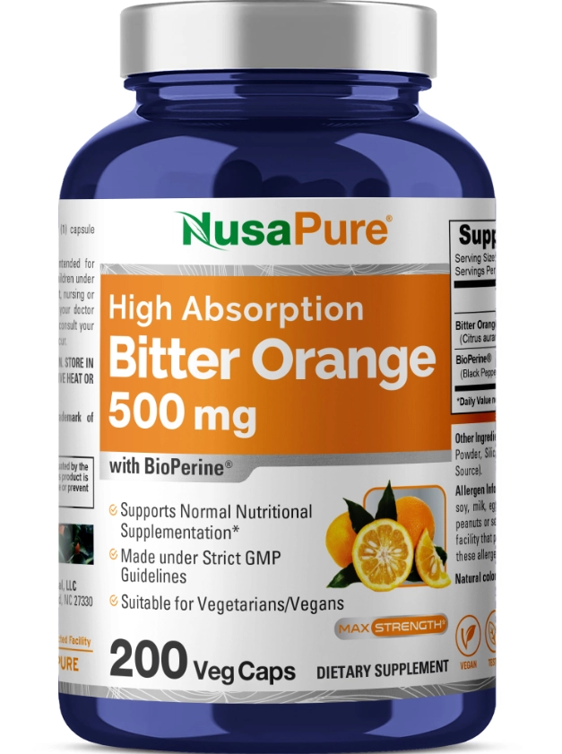 Bitter Orange 500mg, Laranja Amarga, 200 Cápsulas, NusaPure