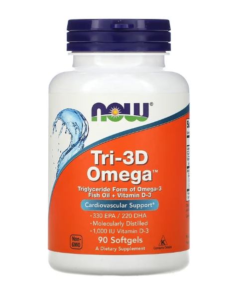 Ômega Tri-3D, 330 EPA/220 DHA 1000UI,90 Cápsulas, Now