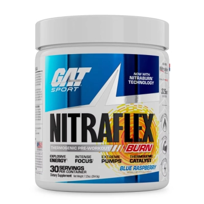 Nitraflex Burn Pré-Treino, Sabor Blue Raspberry, 30 Doses, GAT Sport