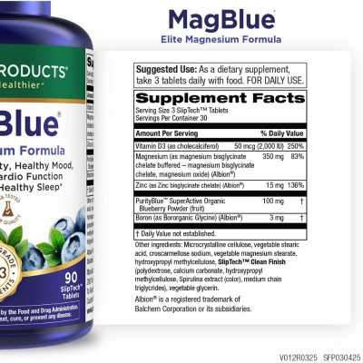 Magnésio com Mirtilo, Vitamina D3, Zinco e Boro, 90 Cápsulas, Purity Products