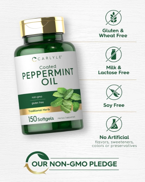 Peppermint Oil, Óleo de hortelã-Pimenta 100mg, 150 Cápsulas, Carlyle 