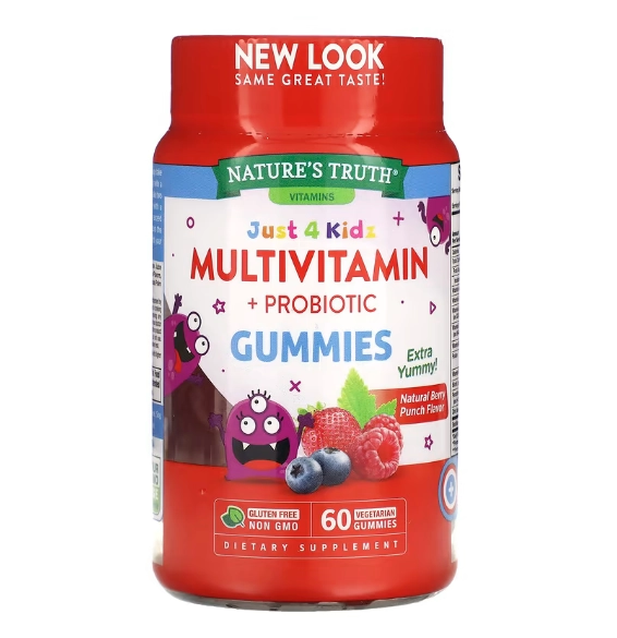 Multivitamínico + Probiótico Just 4 Kidz, 60 Gomas sabor  Frutas Silvestres, Nature's Truth