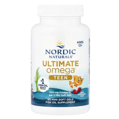 Ultimate Omega Teen, Óleo de Peixe 12+ anos, 60 Mini Cápsulas Sabor Morango, Nordic Naturals