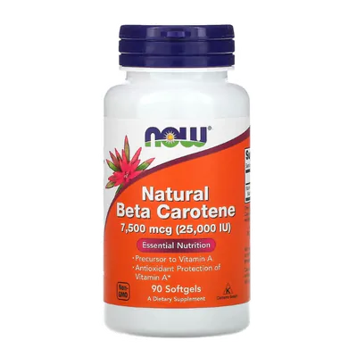 Betacaroteno Natural 7500mcg, 25000UI, 90 Cápsulas, Now