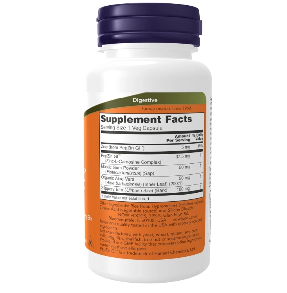 Gastro Comfort, Plus Mastic, Aloe Vera e Slippery Elm, 60 cápsulas, Now