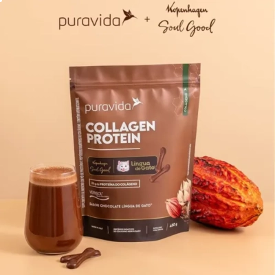 Collagen Protein, 23gr De Proteína Do Colágeno, 450gr, Sabor Chocolate Língua de Gato, Pura vida