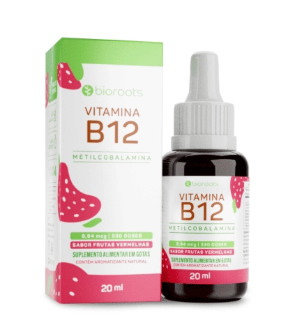 Vitamina B-12 Metilcobalamina 9,9mcg, 20ml Sabor Frutas Vermelhas, Bioroots