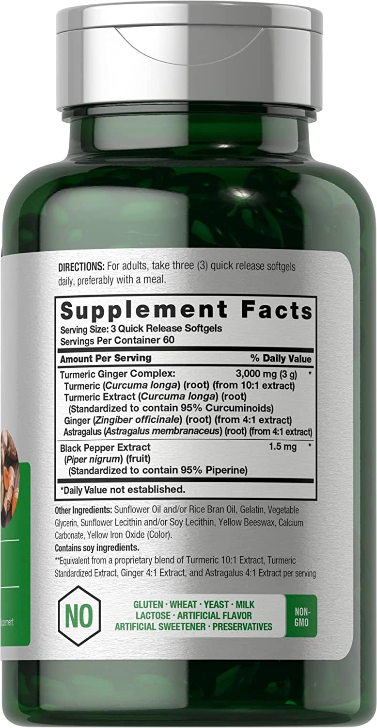 Cúrcuma, Gengibre e pimenta negra, Turmeric & ginger 3000MG, 180 capsulas, Horbaach