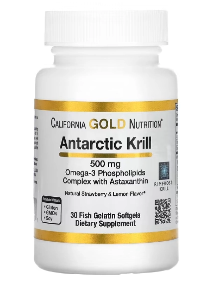 Óleo de Krill Antártico, Ômega-3, 500mg, 30 Cápsulas, California Gold