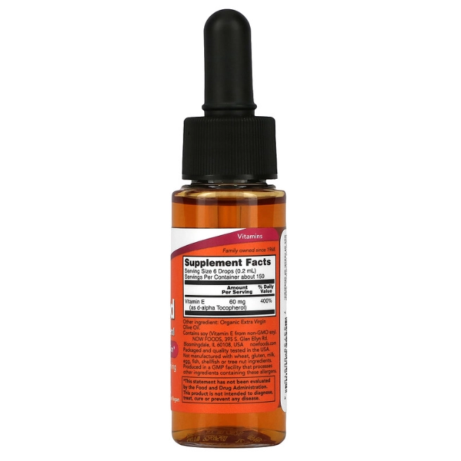 Vitamina E Líquida, 60mg (90 UI), 30 ml, Now