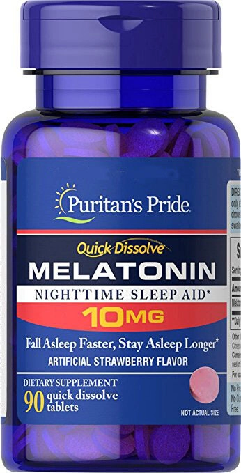 Melatonina, 10mg, 90 comprimidos Sublingual Sabor Morango, Puritan's Pride
