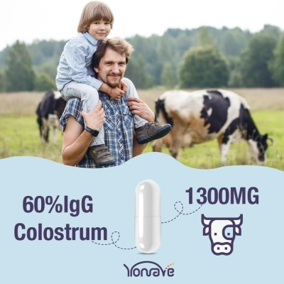 Suplemento de Colostro Bovino 1300 mg por porção, 60 Cápsulas, Yonrave