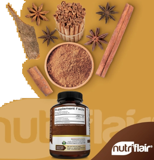 Organic Ceylon Cinnamon, Canela do Ceilão 1200mg, 120 Cápsulas, NutriFlair