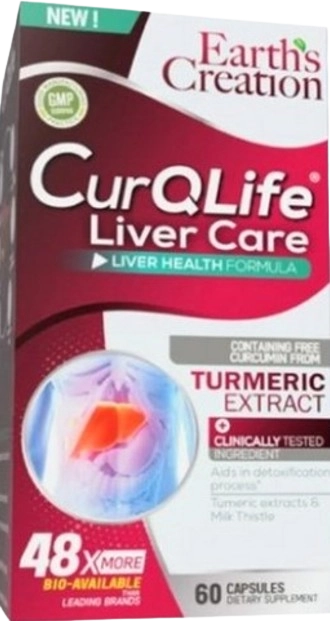 Liver Care with CurQLife, Cuidados com o Fígado, 60 Cápsulas, Earth's Creation