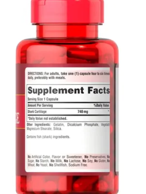 Cartilagem de Tubarão, Shark Cartilage, 740mg, 100 cápsulas, Puritan's Pride