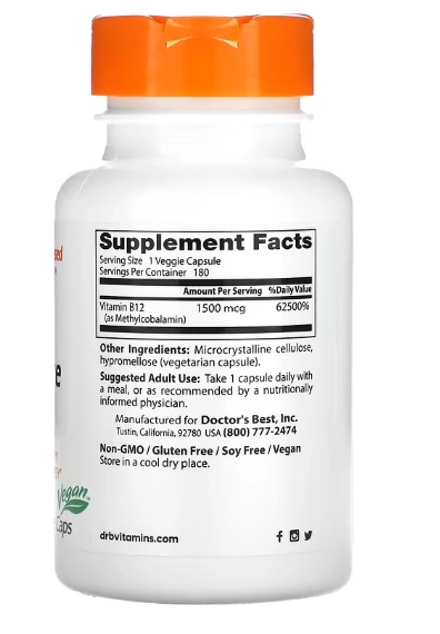 Vitamina B12, Fully Active, 1500mcg, 180 Cápsulas, Doctor's Best